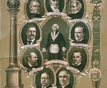 President Washington and other famous Masonic Presidents of America, poster, 1921, USA.